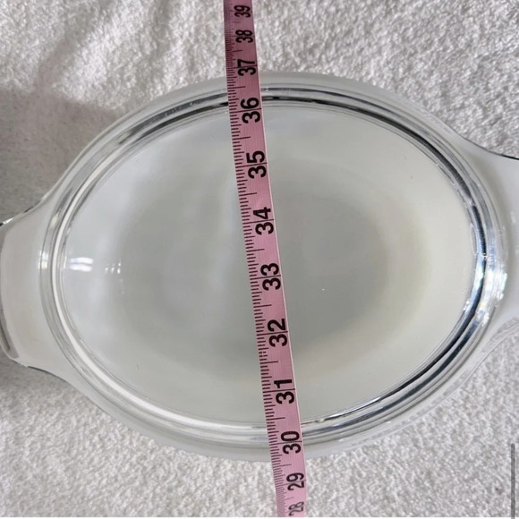 Vintage Anchor Hocking Milk Glass Blue Cornflower  Oval Casserole Dish With Lid - Picture 10 of 11
